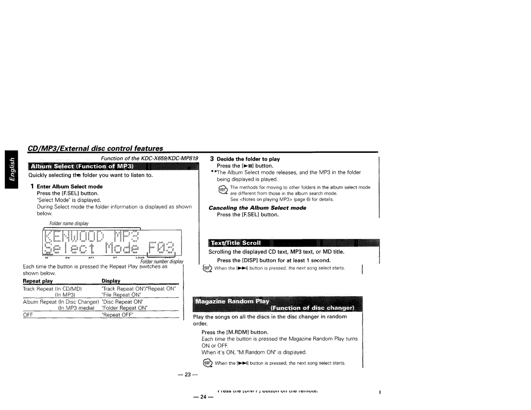 Kenwood KDC-X659, KDC-X559, KDC-719, KDC-MP819 instruction manual CD/MP3/External disc control features 