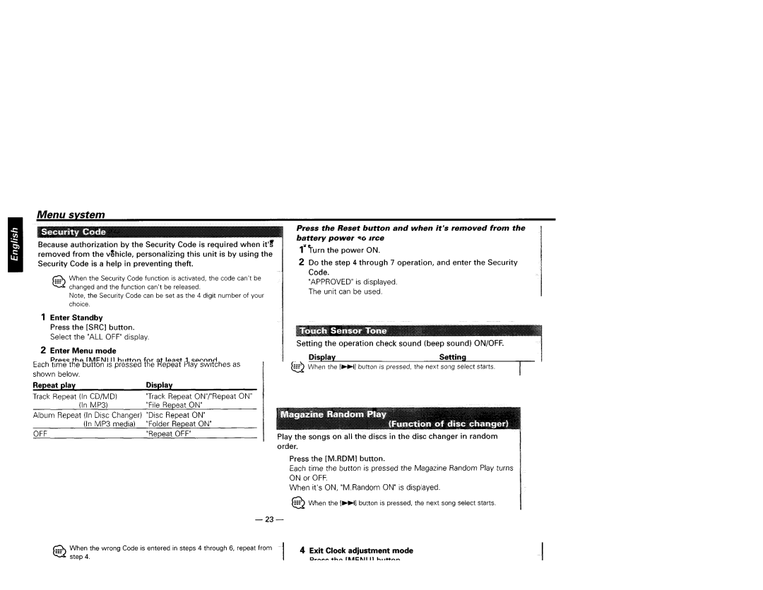 Kenwood KDC-719, KDC-X659, KDC-X559, KDC-MP819 instruction manual Menu system, Off 