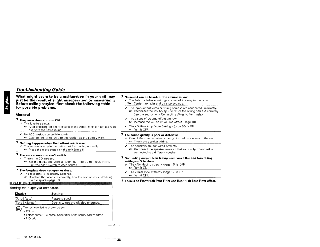 Kenwood KDC-X659, KDC-X559, KDC-719, KDC-MP819 instruction manual Troubleshooting Guide 