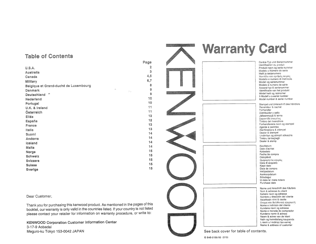 Kenwood KDC-X659, KDC-X559 Bear Customer, Aobadai ?guro-ku Tokyo 153-0042 Japan, See back cover for table of contents 