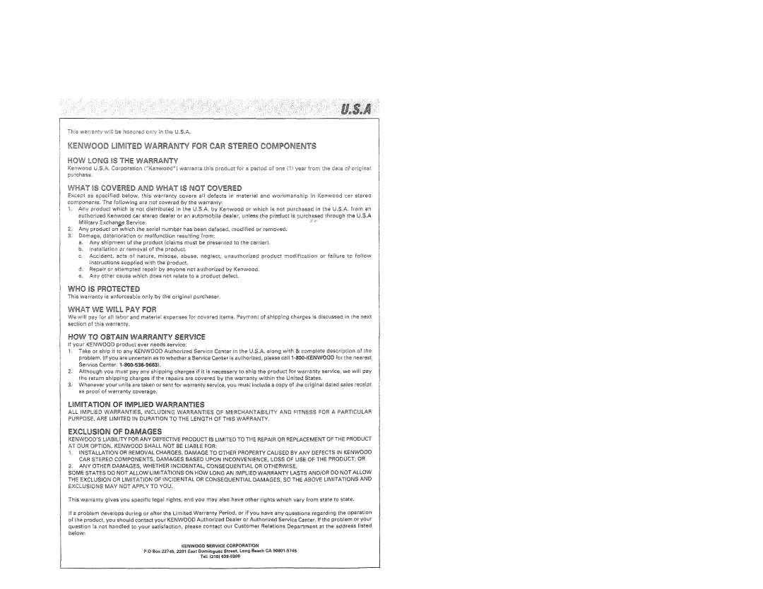 Kenwood KDC-X559, KDC-X659, KDC-719, KDC-MP819 instruction manual What 18 Covered ARD What is 