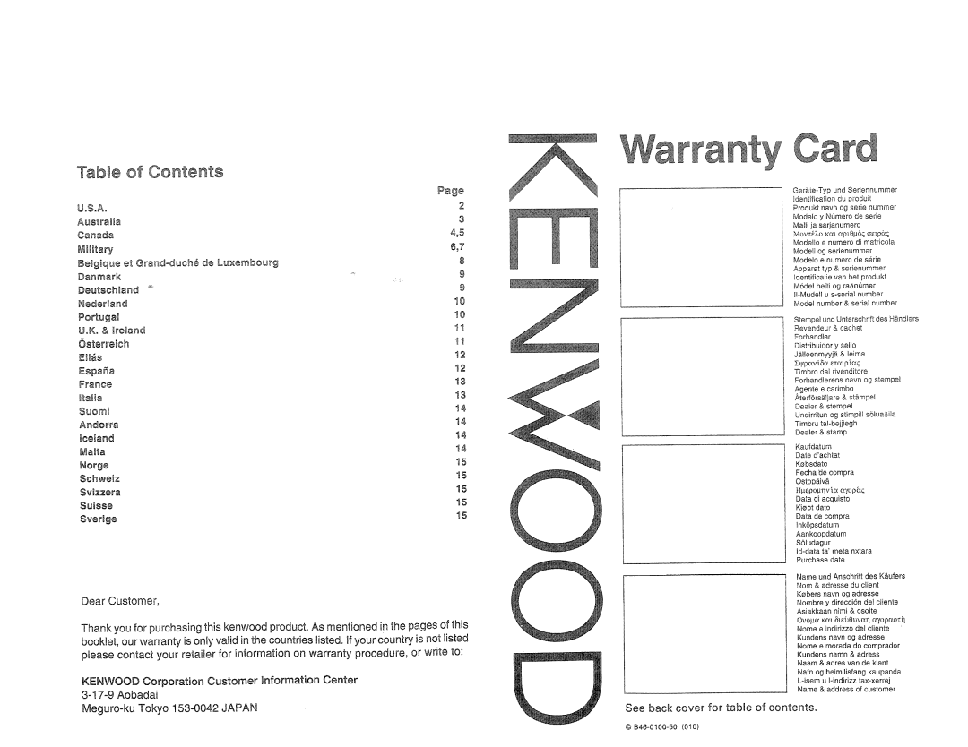 Kenwood KDC-X659 Bear Customer, 3-17-9Aobadai b.k?guro-kuTokyo 153-0042JAPAN, See back cover for table of contents 