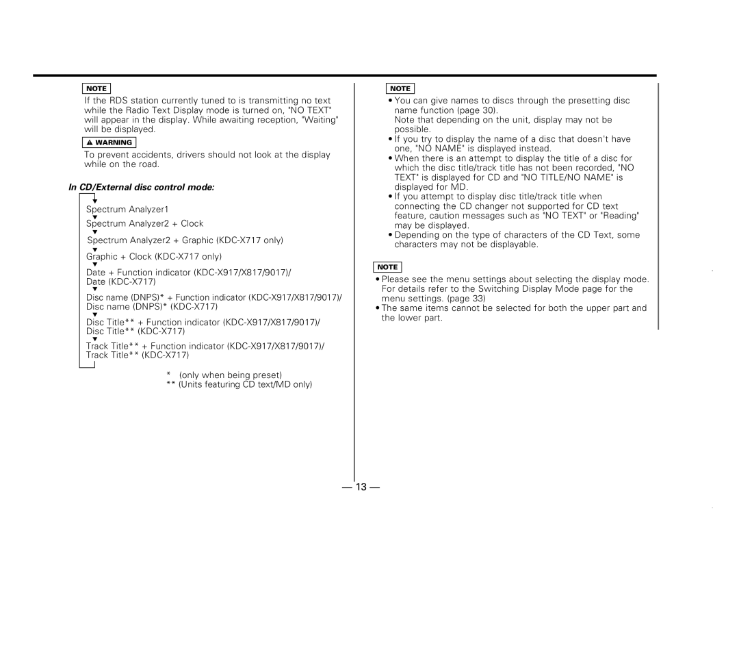 Kenwood KDC-X717 instruction manual CD/External disc control mode 