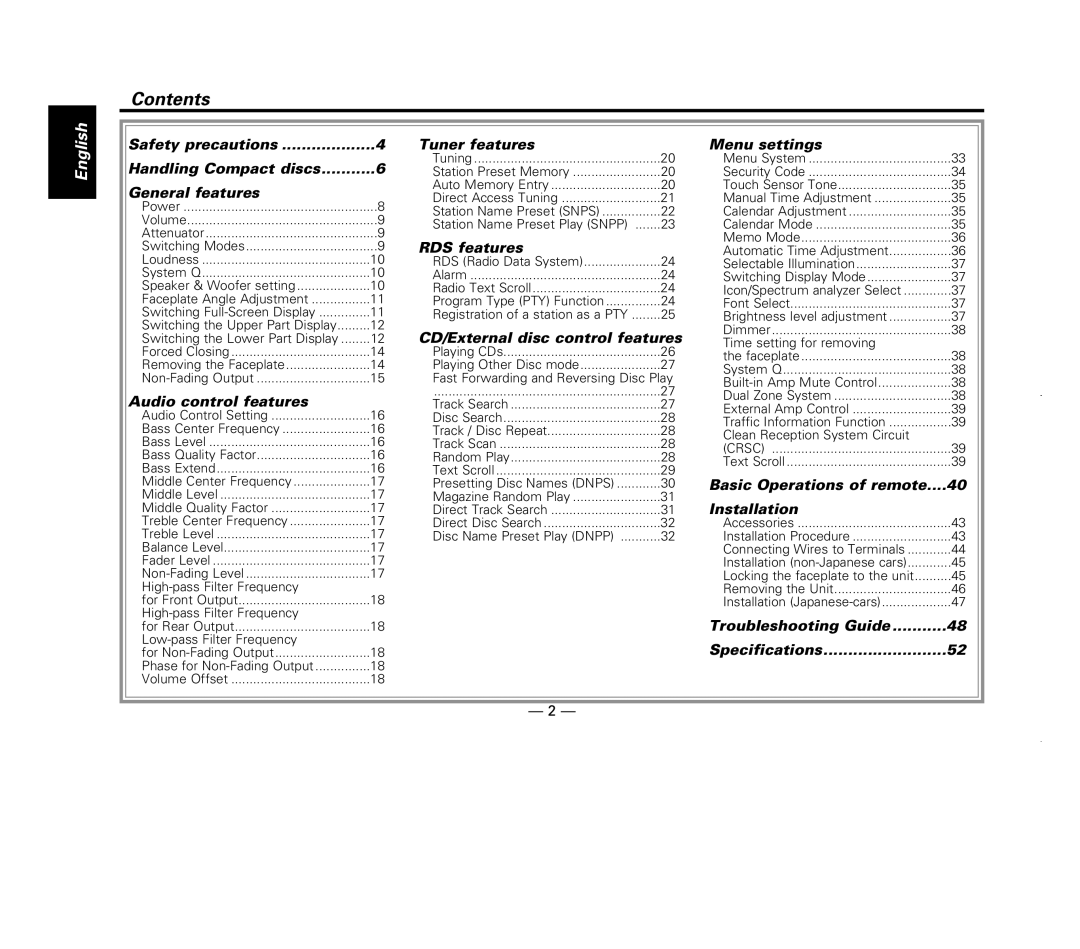 Kenwood KDC-X717 instruction manual Contents 