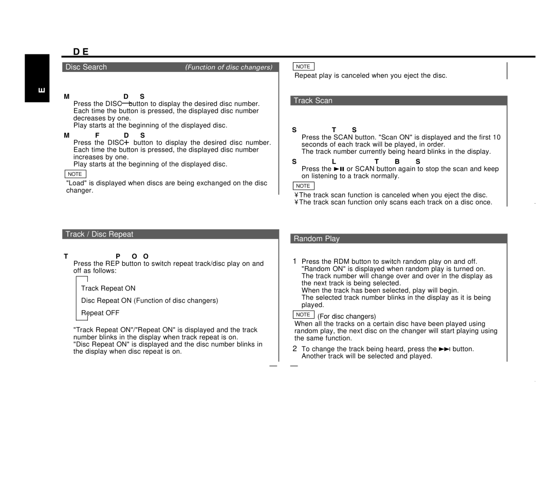 Kenwood KDC-X717 instruction manual Track Scan, Track / Disc Repeat, Random Play 