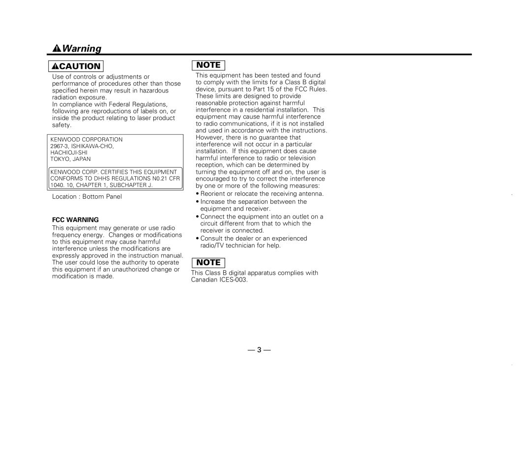 Kenwood KDC-X717 instruction manual 2Warning 