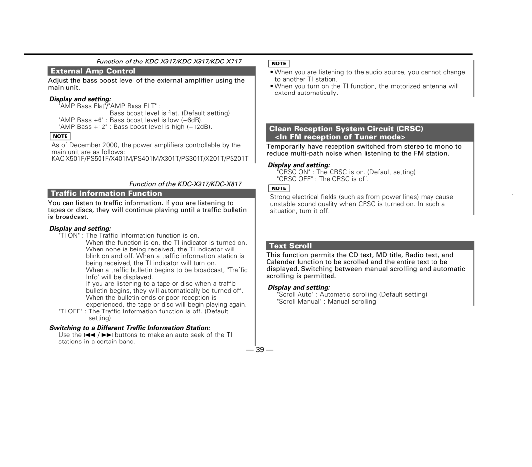 Kenwood KDC-X717 External Amp Control, Traffic Information Function, Switching to a Different Traffic Information Station 