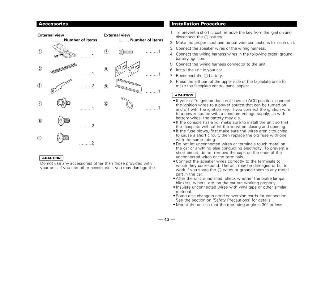 Kenwood KDC-X717 instruction manual Accessories, Installation Procedure 