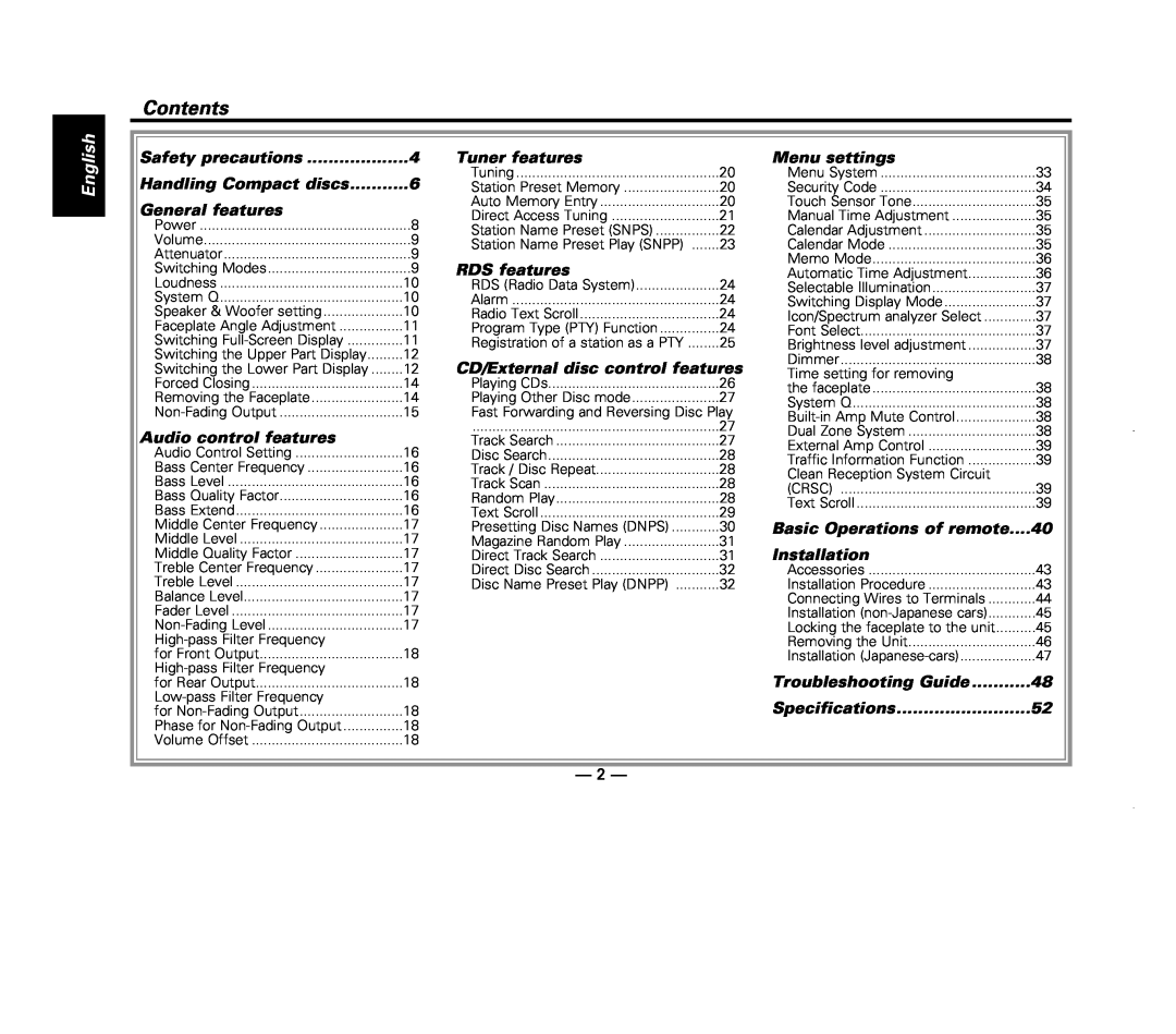 Kenwood KDC-X717 instruction manual Contents, English 