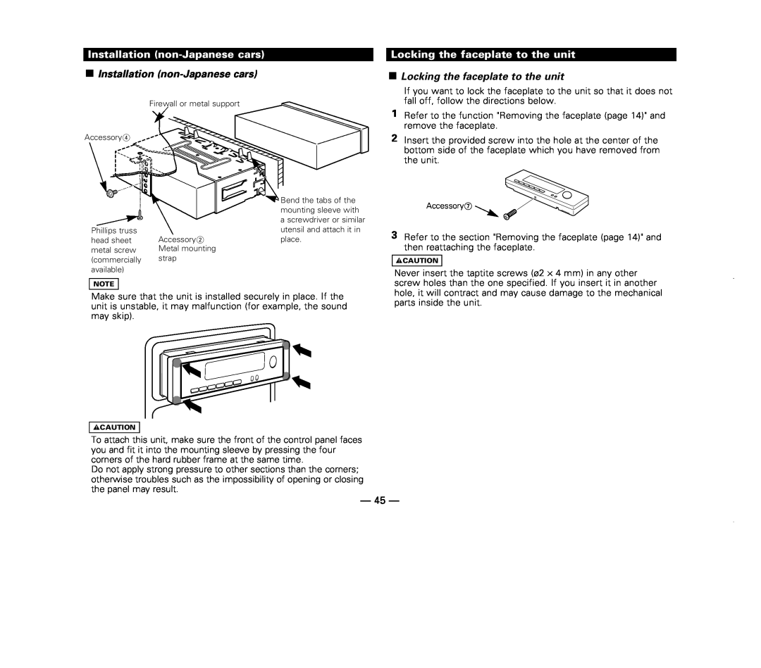 Kenwood KDC-X717 instruction manual Installation non-Japanesecars, Locking the faceplate to the unit 
