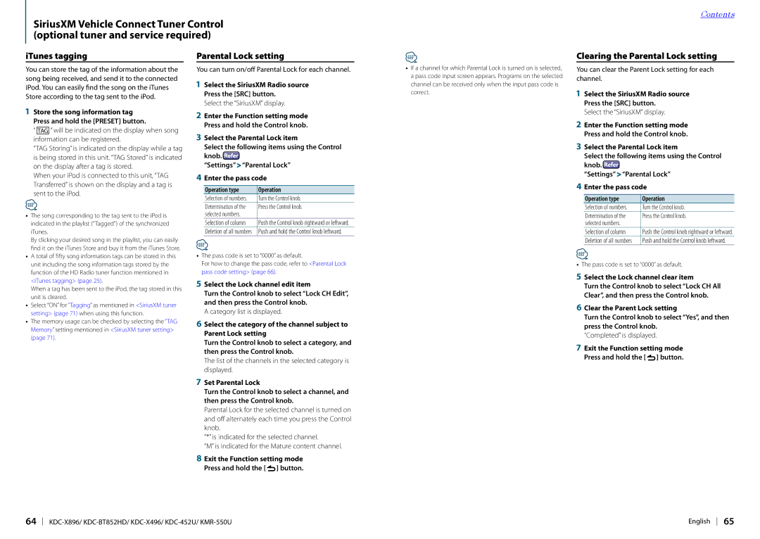 Kenwood KDC-X496, KDC-X896 Clearing the Parental Lock setting, Select the Lock channel edit item, Set Parental Lock 