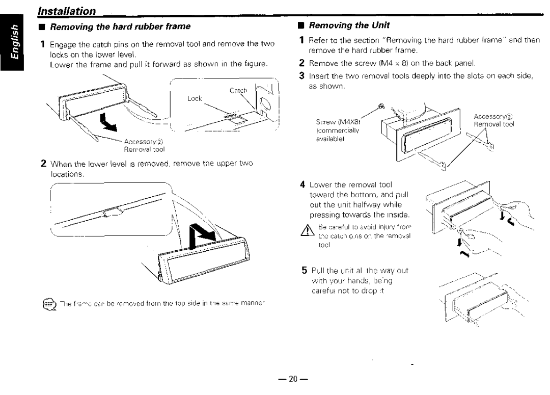 Kenwood KDG2019V, KDG217S, KDG29MR, KDG119S instruction manual Removing the hard rubber frame, Removing the Unit 