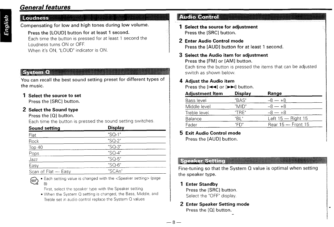 Kenwood KDG2019V, KDG217S, KDG29MR, KDG119S instruction manual Bay, Mid, Tre 