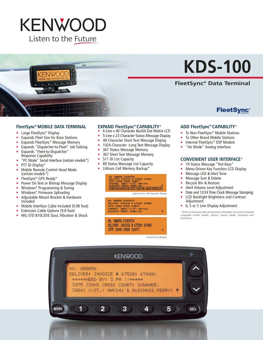 Kenwood KDS-100 manual FleetSync Data Terminal, EXPAND FleetSync CAPABILITY, ADD FleetSync CAPABILITY 