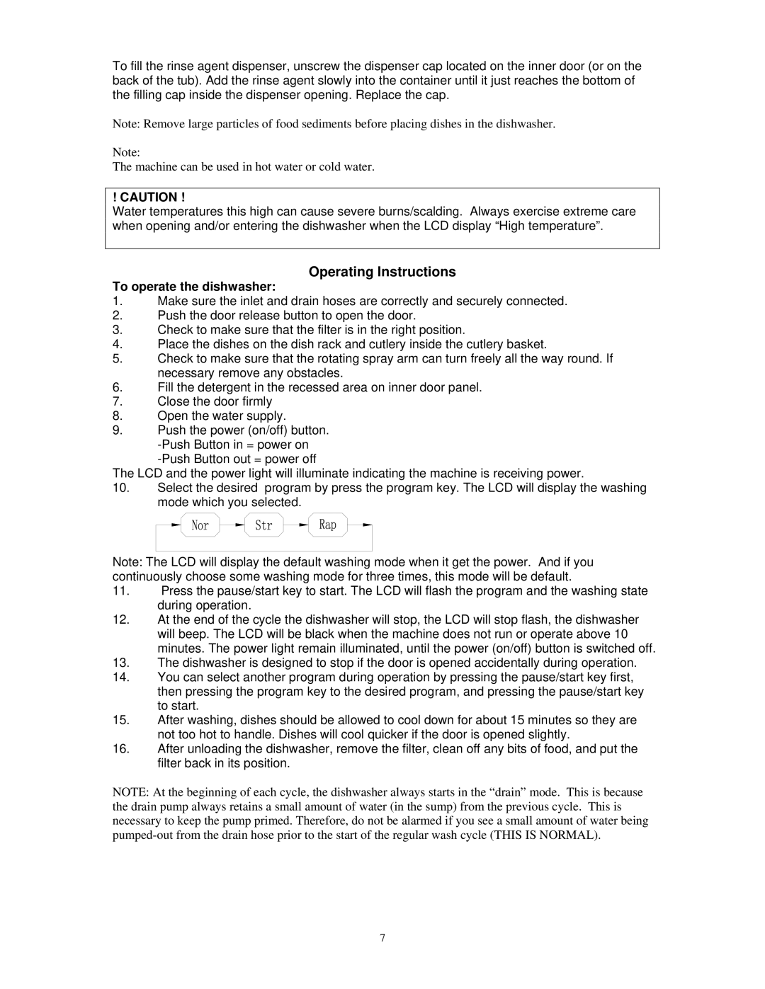 Kenwood KDW4TTSL owner manual Operating Instructions, To operate the dishwasher 