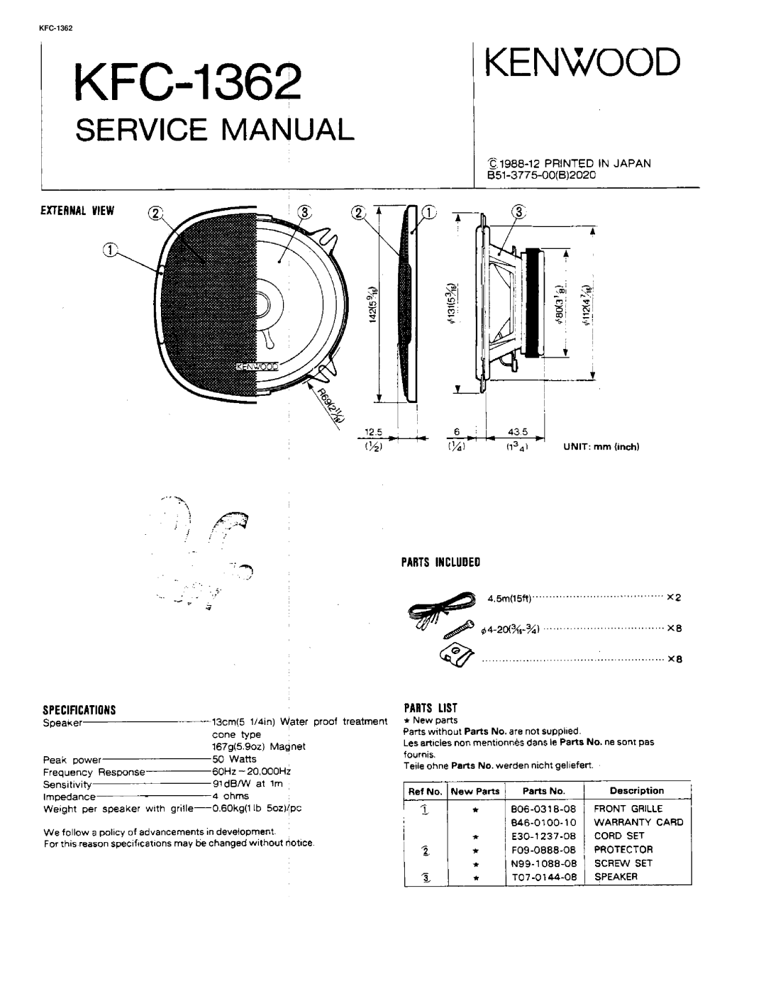 Kenwood KFC-1362 manual 