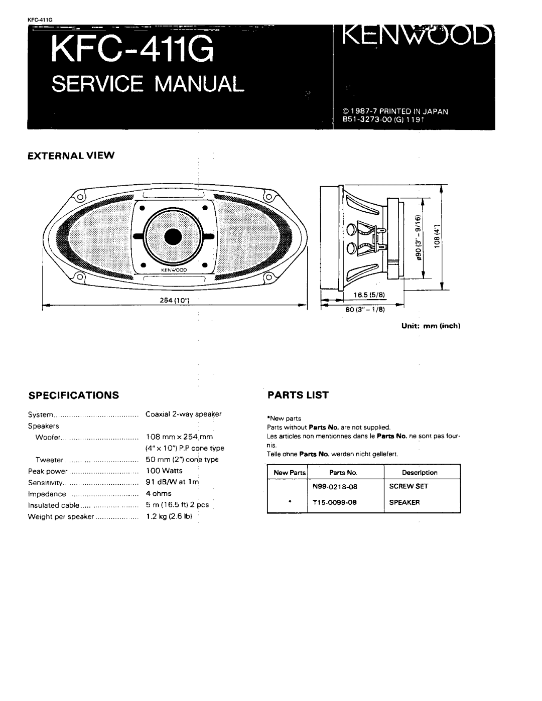 Kenwood KFC-411G manual 