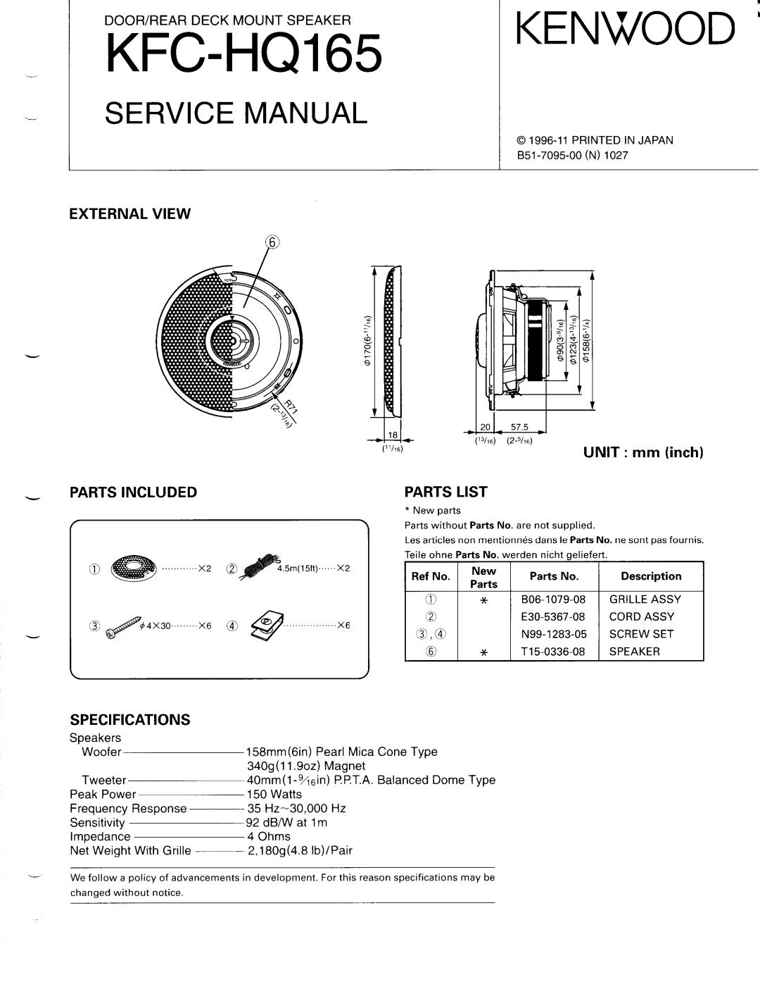 Kenwood KFC-HQ165 manual 