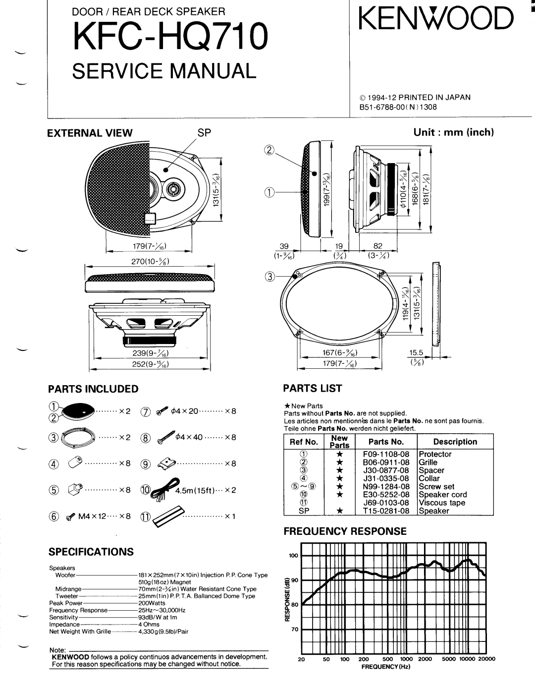 Kenwood KFC-HQ710 manual 