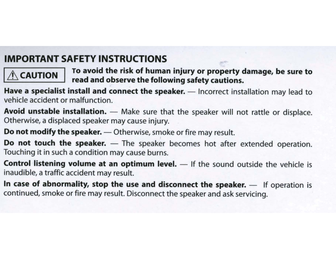 Kenwood KFC6965S manual Safety Instructions, Lh CAUTION, sure, Do not modify the speaker 