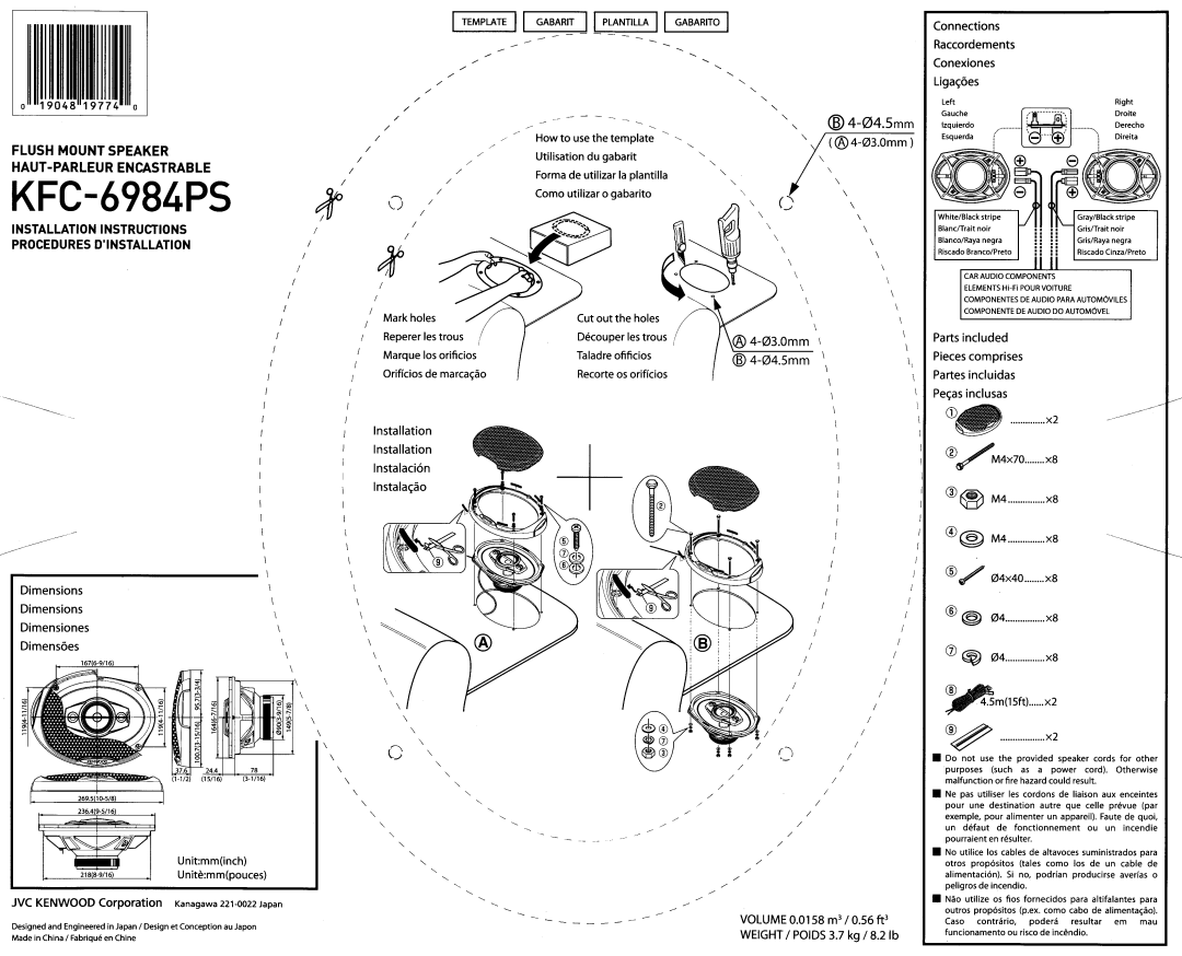 Kenwood KFC6984PS manual CAR Audio Components, Componentes DE Audio Para Automqviles, Componente DE Audio do Automqvel 