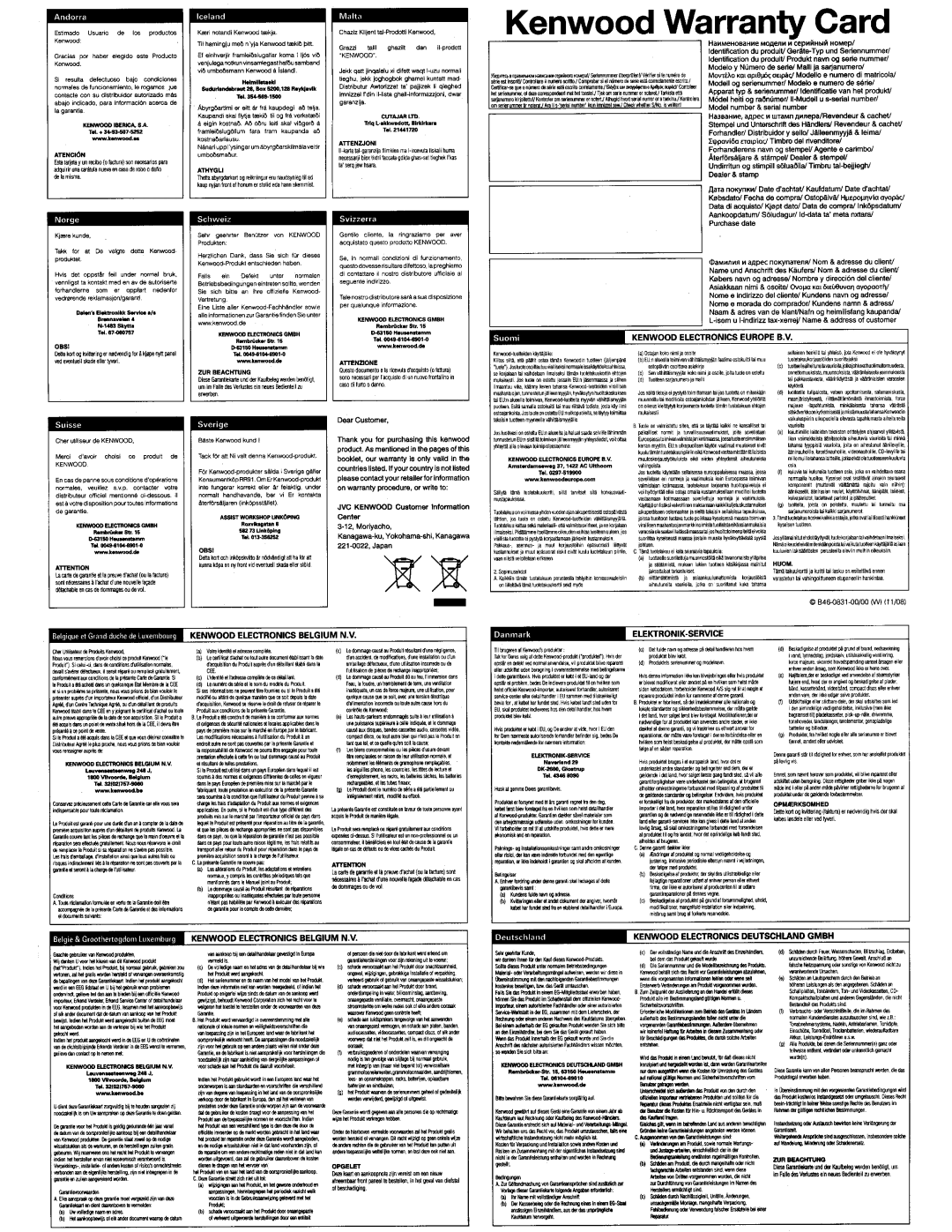 Kenwood KFC6984PS manual Elektronik·Service, Kenwood Electronics Belgium N.V 