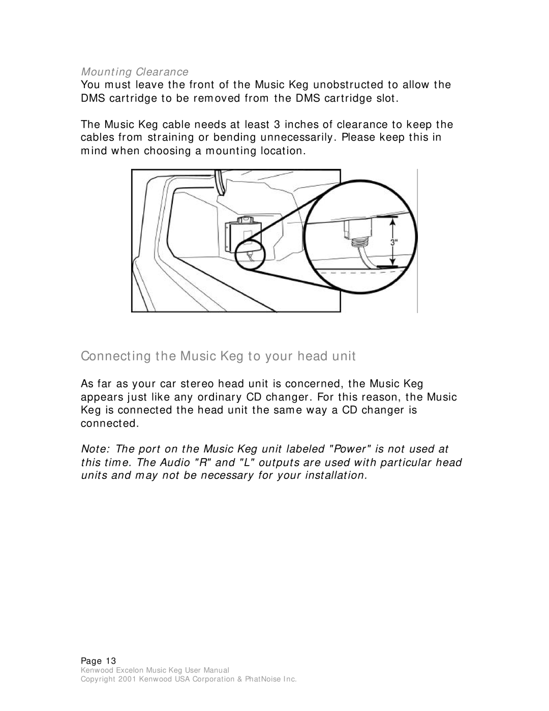 Kenwood KHD-CX910 manual Connecting the Music Keg to your head unit, Mounting Clearance 