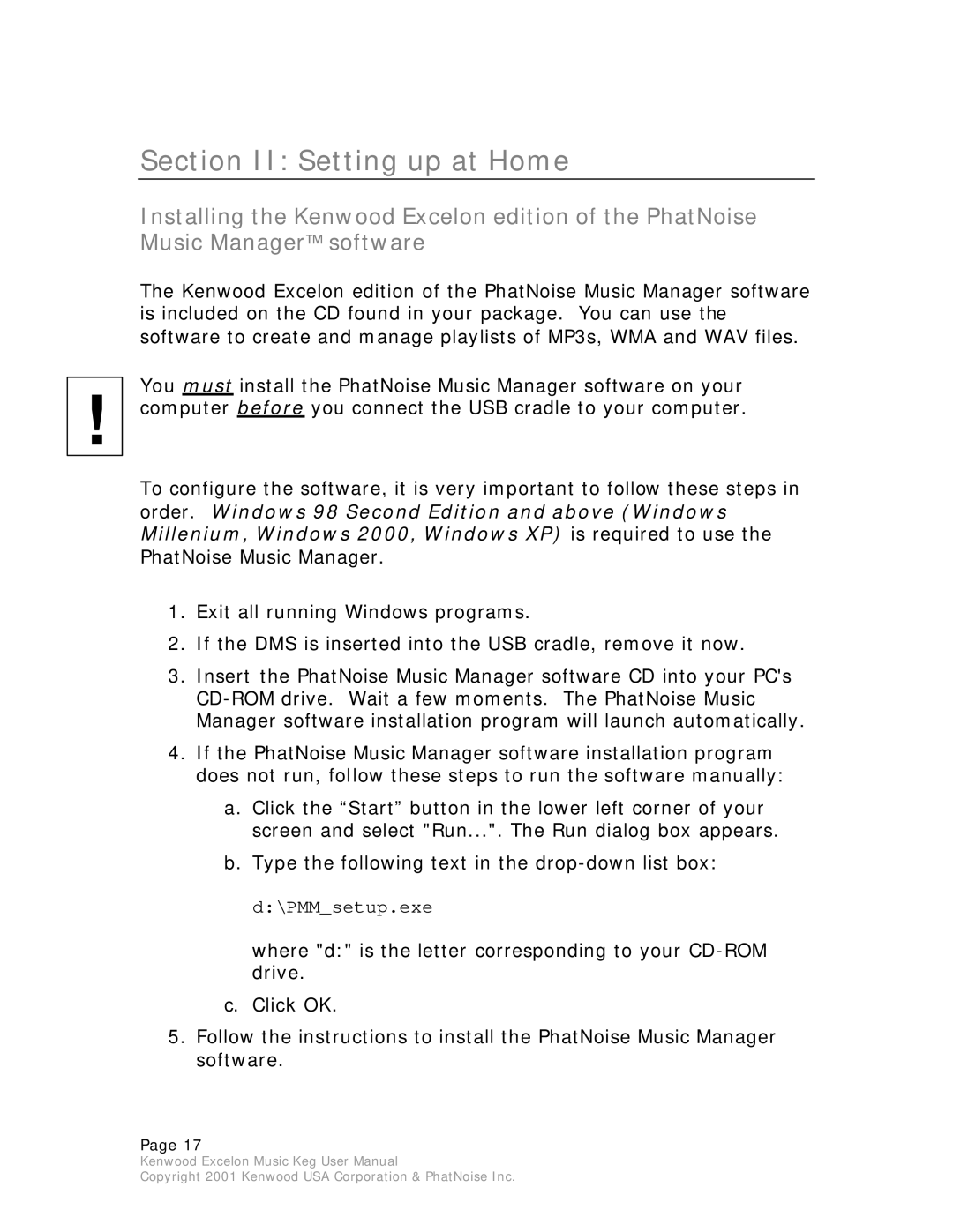 Kenwood KHD-CX910 manual Section II Setting up at Home 