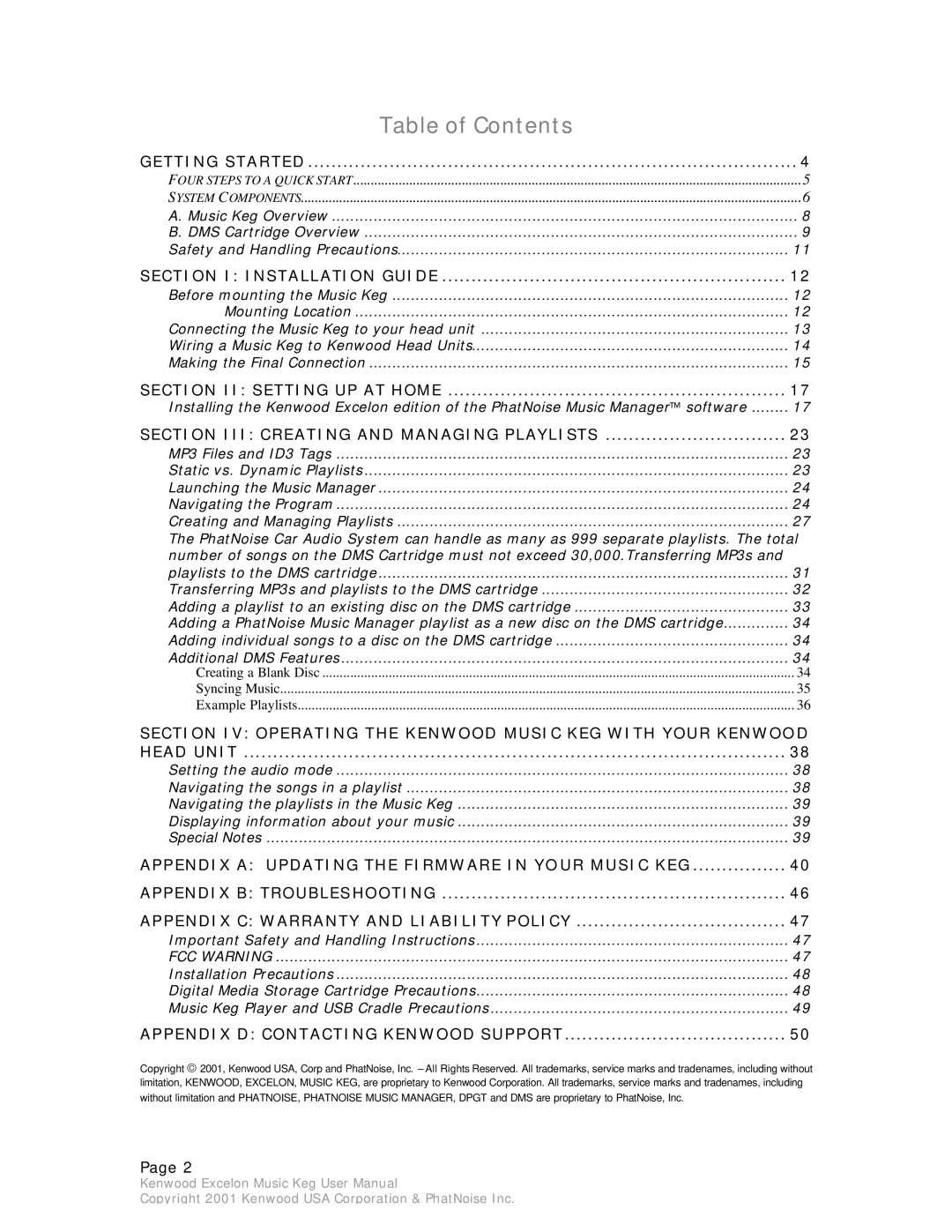 Kenwood KHD-CX910 manual Table of Contents 