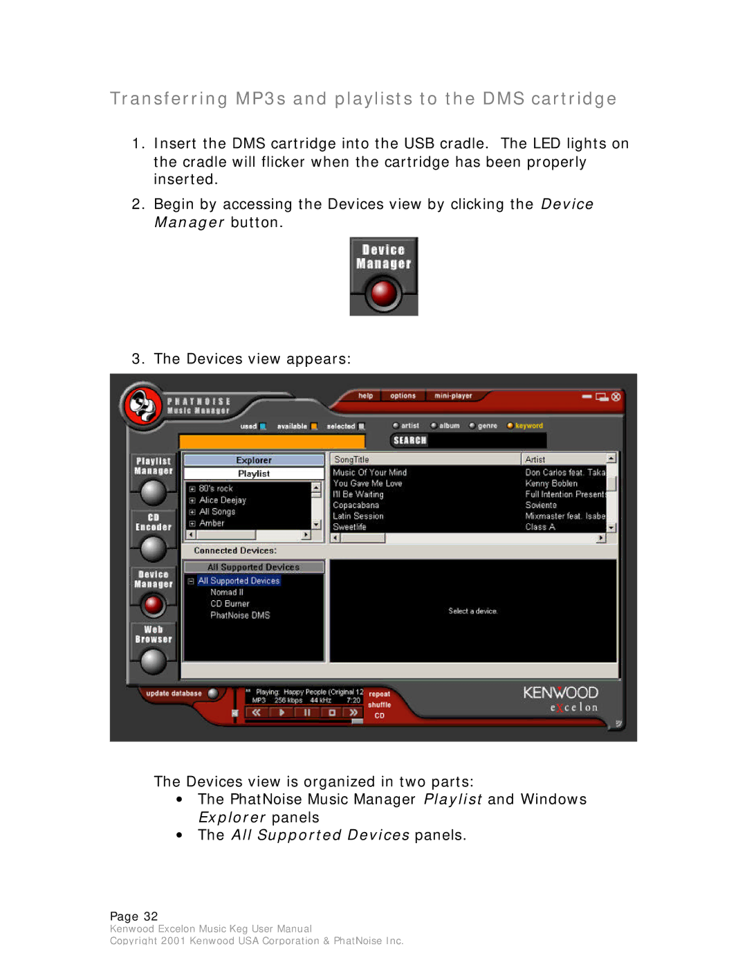 Kenwood KHD-CX910 manual Transferring MP3s and playlists to the DMS cartridge 