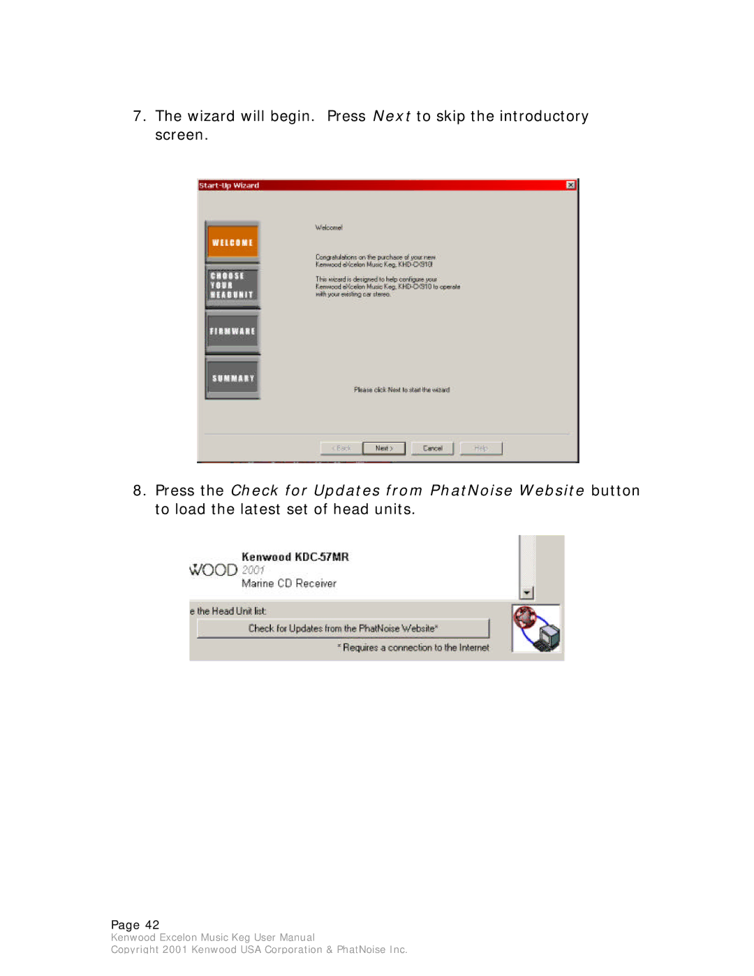 Kenwood KHD-CX910 manual Copyright 2001 Kenwood USA Corporation & PhatNoise Inc 