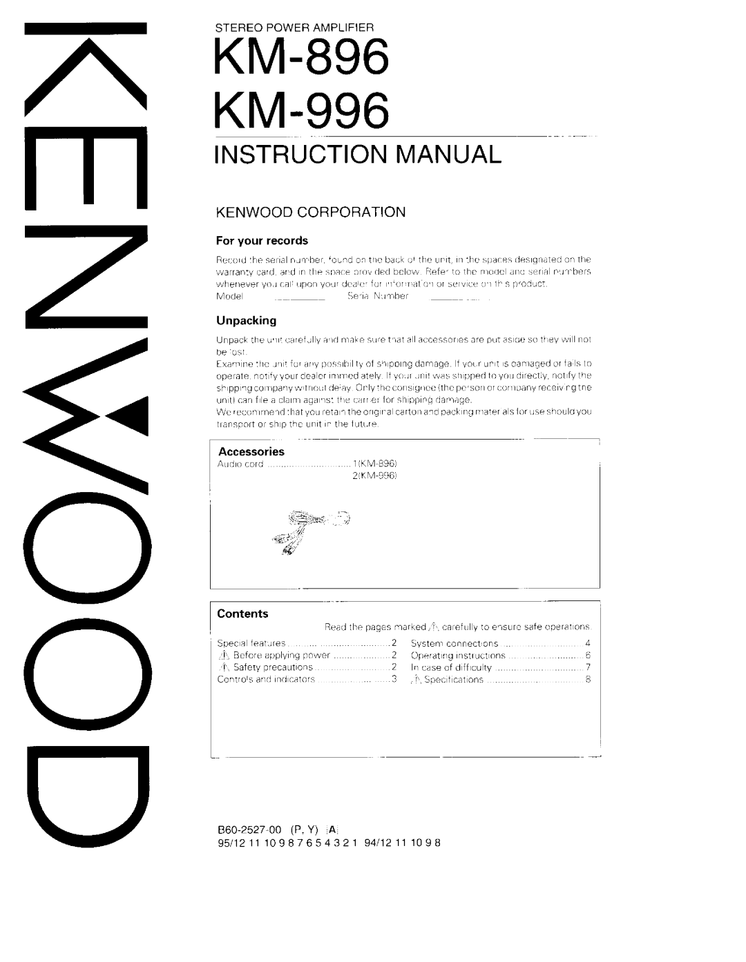 Kenwood KM-996, KM-896 manual 