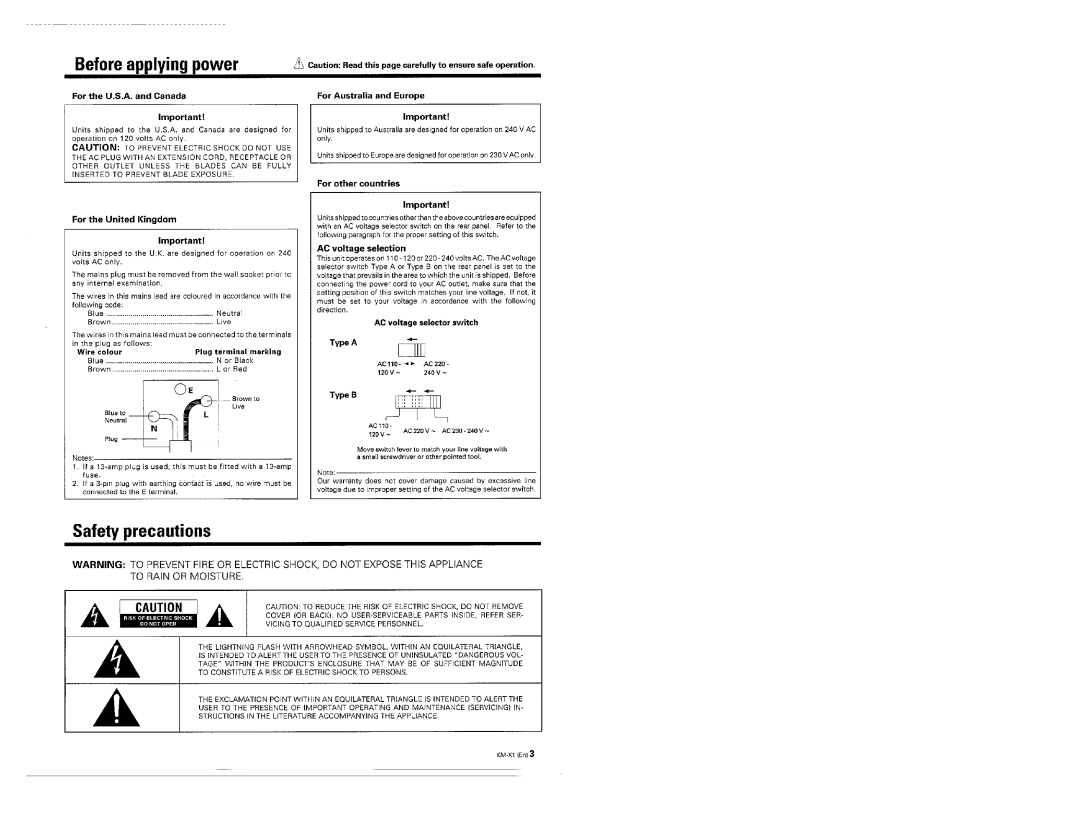 Kenwood KM-X1 manual 