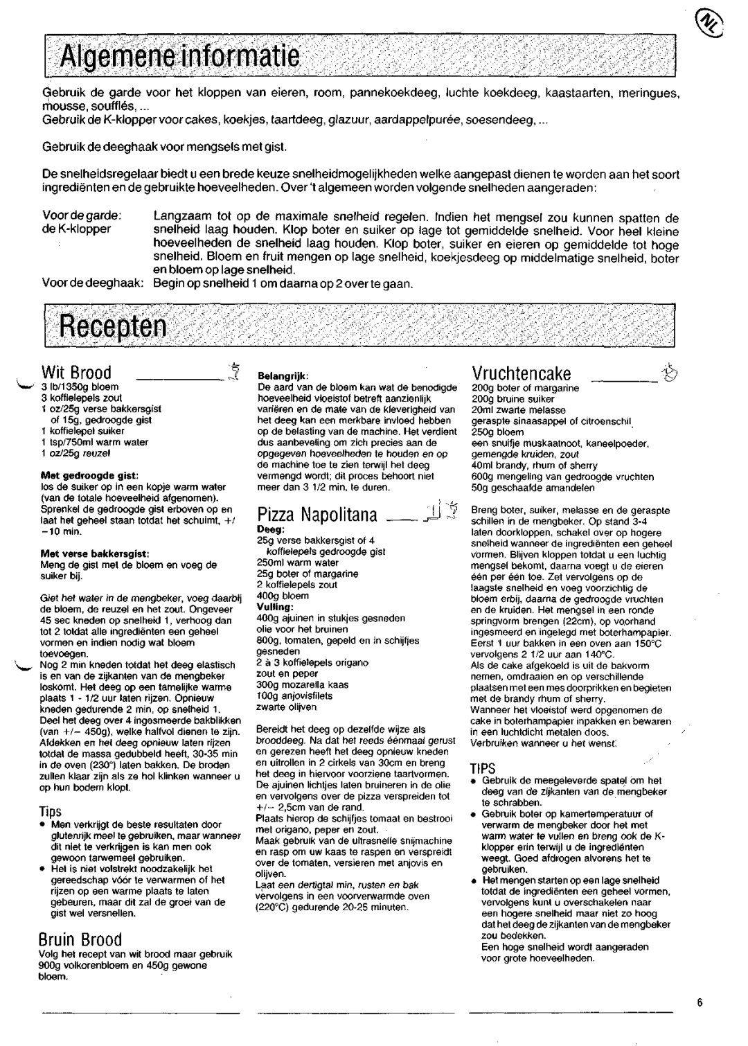 Kenwood KM200 manual Algemene informatie, Recepten 