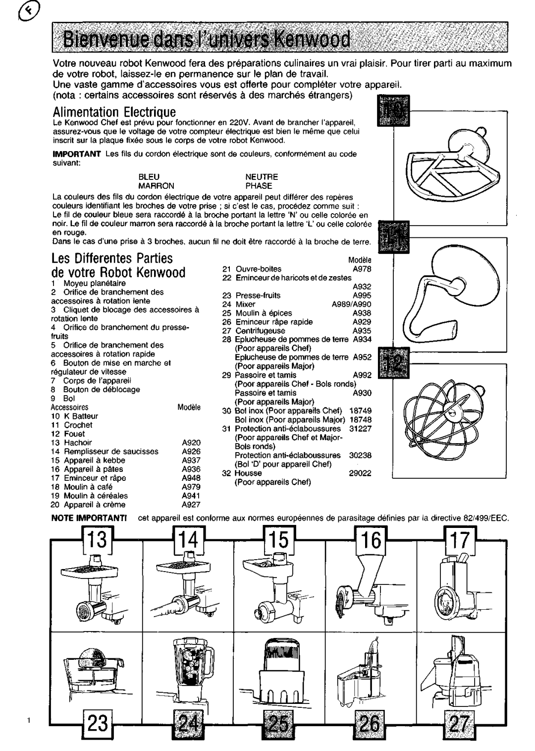 Kenwood KM200 manual Bienvenue dans Iunivers Kenwood, Alimentation Electrique 