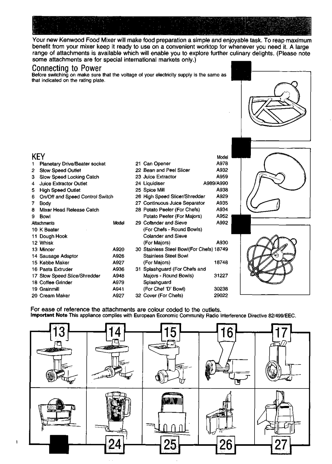 Kenwood KM200 manual Connecting to Power, Key 