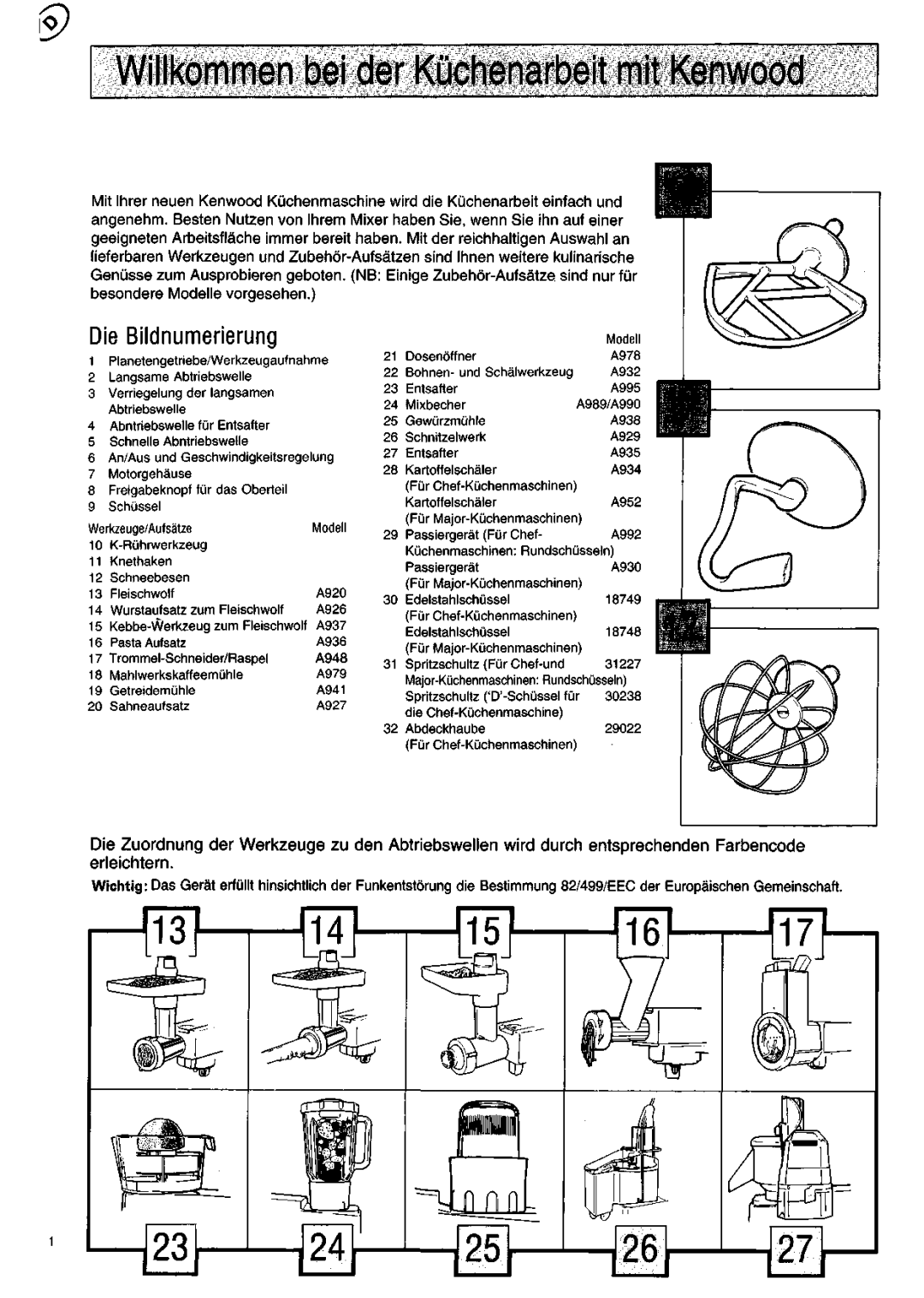 Kenwood KM200 manual Willkommen bei der Kuchenarbeit mit Kenwood, Die Bildnumerierung 