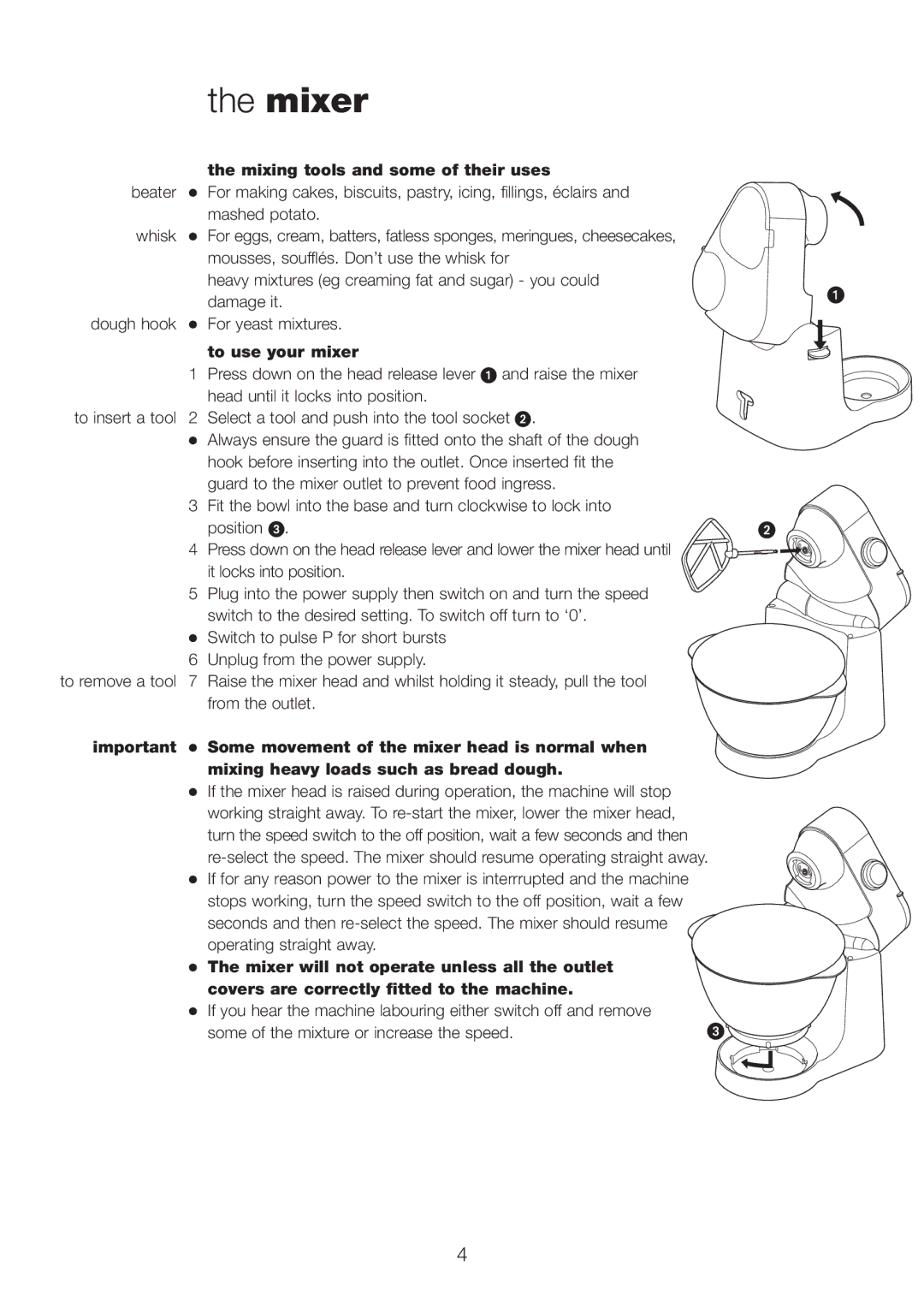 Kenwood KM260 manual Mixing tools and some of their uses, To use your mixer 