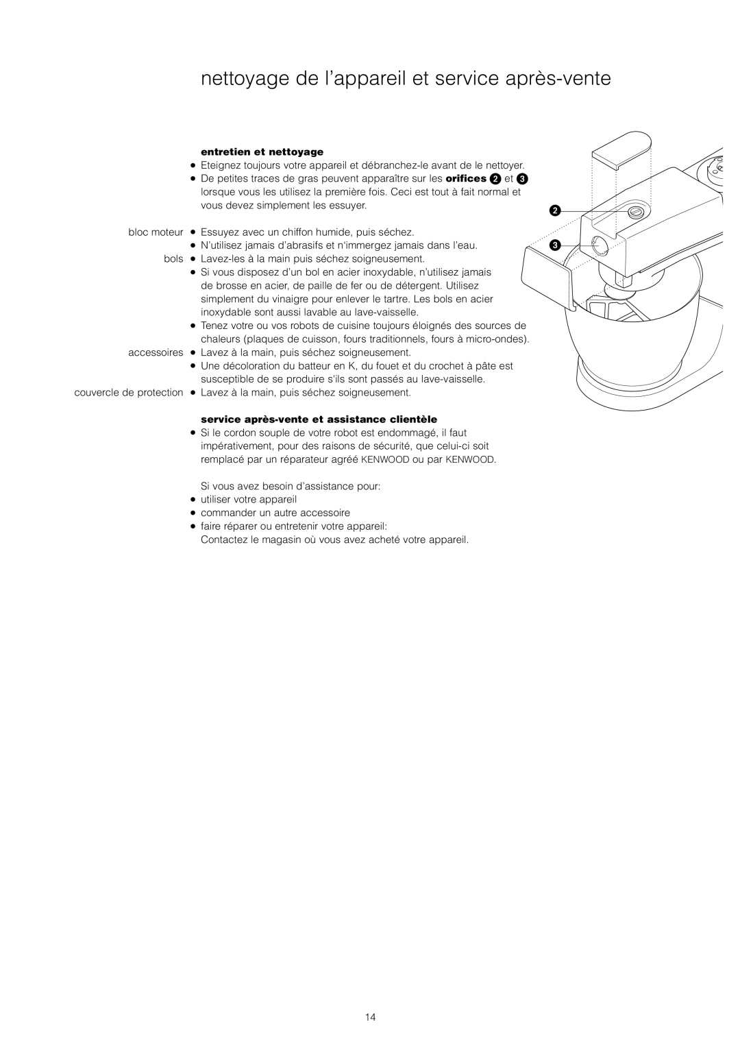 Kenwood KM800, KM300, KM400, KM600 manual Nettoyage de l’appareil et service après-vente, Entretien et nettoyage 