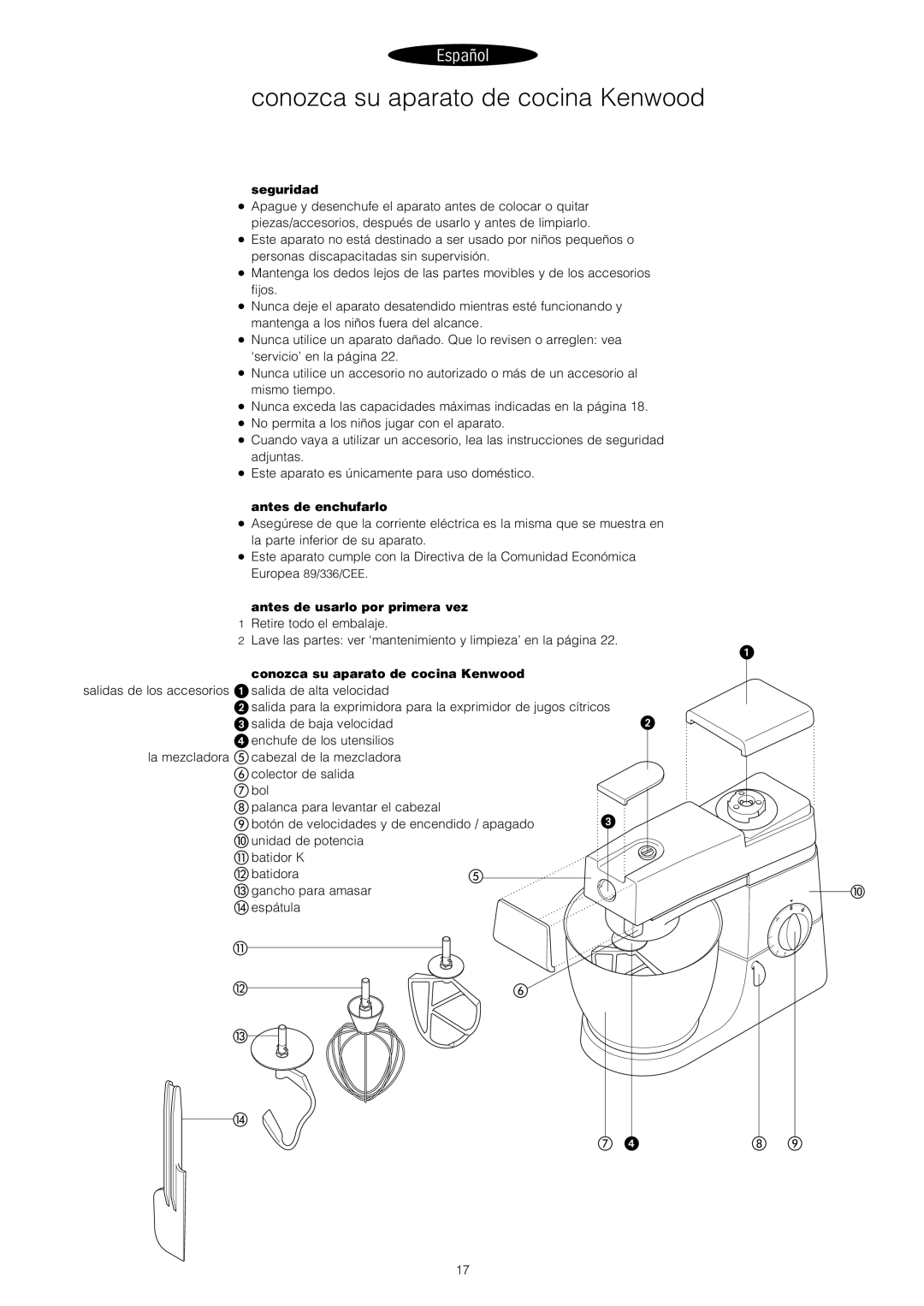 Kenwood KM600, KM800 Conozca su aparato de cocina Kenwood, Seguridad, Antes de enchufarlo, Antes de usarlo por primera vez 