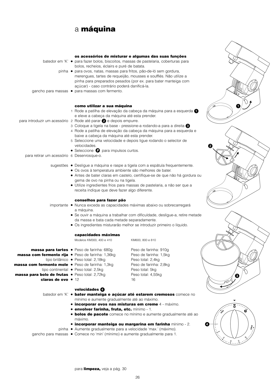 Kenwood KM800 Os acessórios de misturar e algumas das suas funções, Como utilizar a sua máquina, Conselhos para fazer pão 