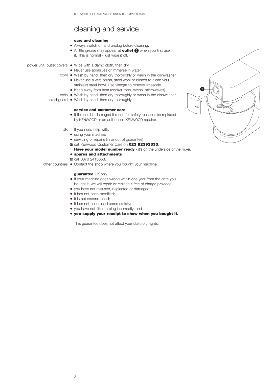 Kenwood KMM700 Series, KMC500 Series manual Cleaning and service 