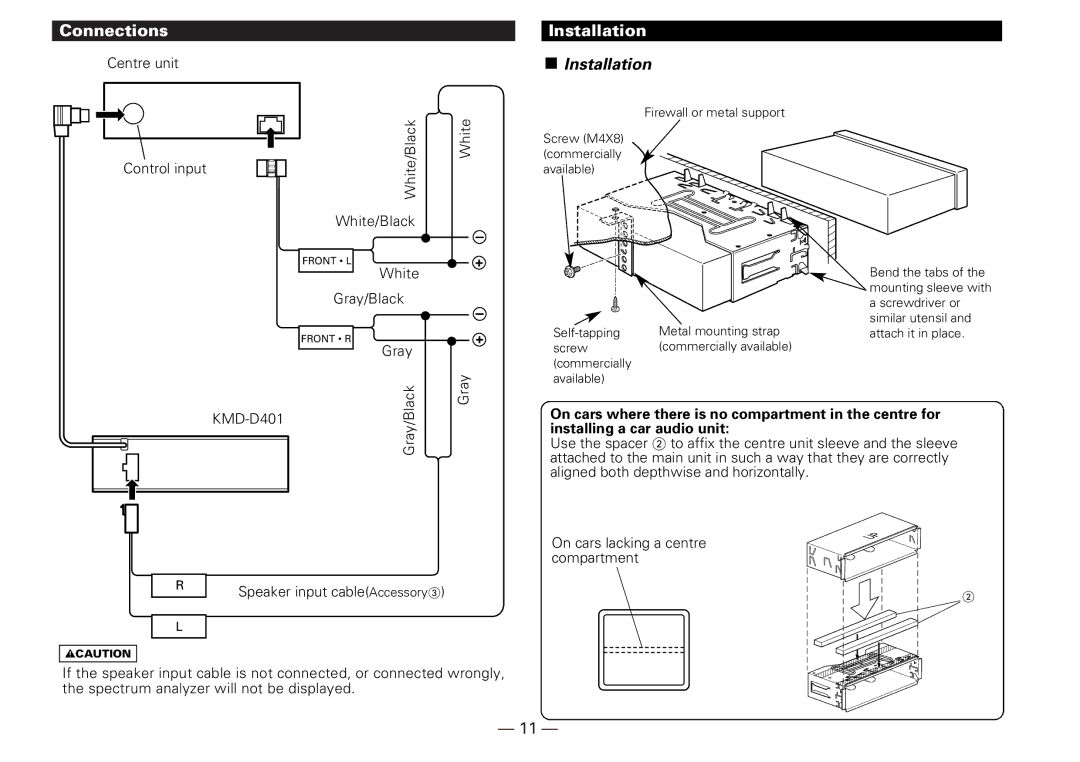 Kenwood KMD-D401 instruction manual Connections, Installation 