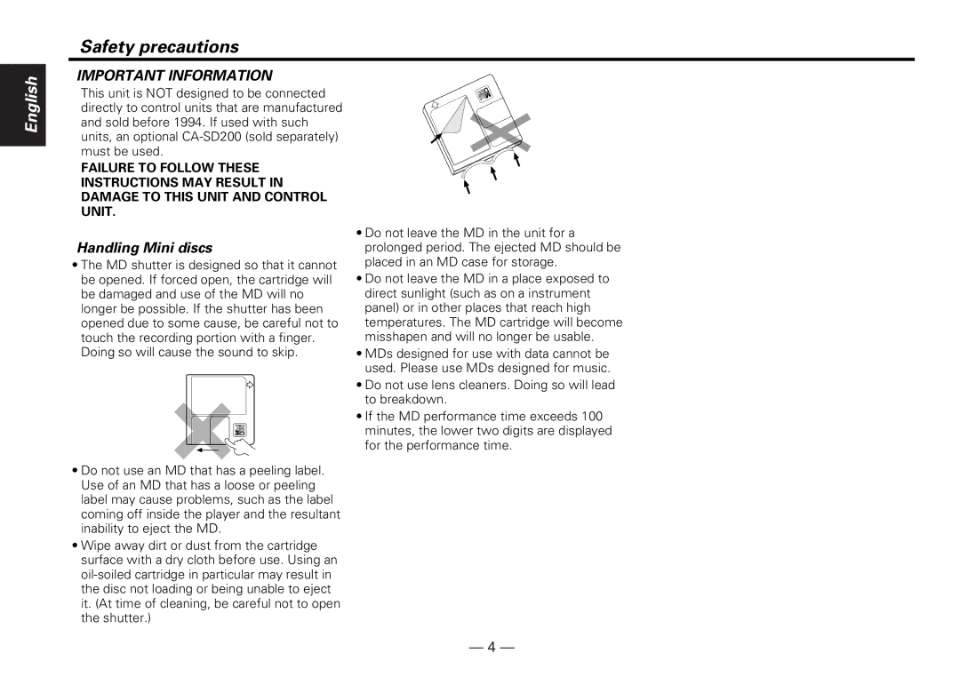 Kenwood KMD-D401 instruction manual Important Information, Handling Mini discs 