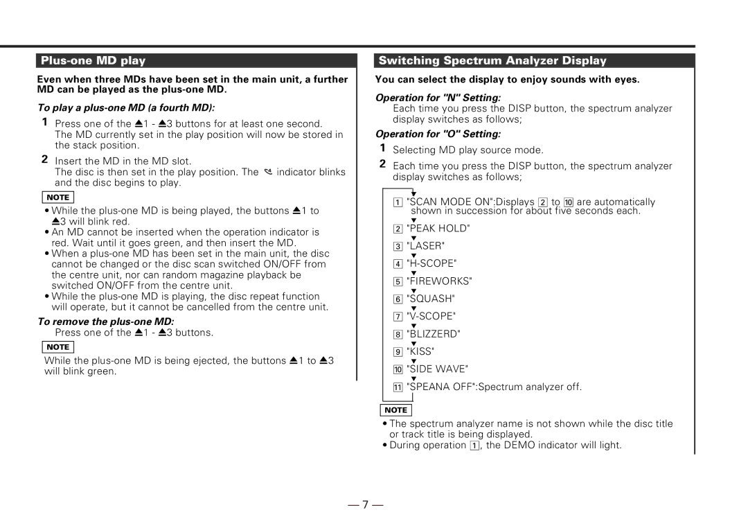 Kenwood KMD-D401 instruction manual Plus-one MD play, Switching Spectrum Analyzer Display 