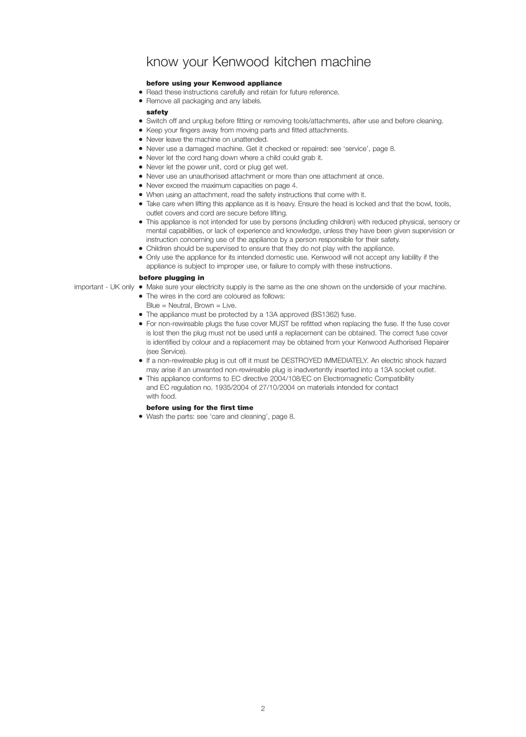 Kenwood KMP770 manual Know your Kenwood kitchen machine, Before using your Kenwood appliance, Before plugging 