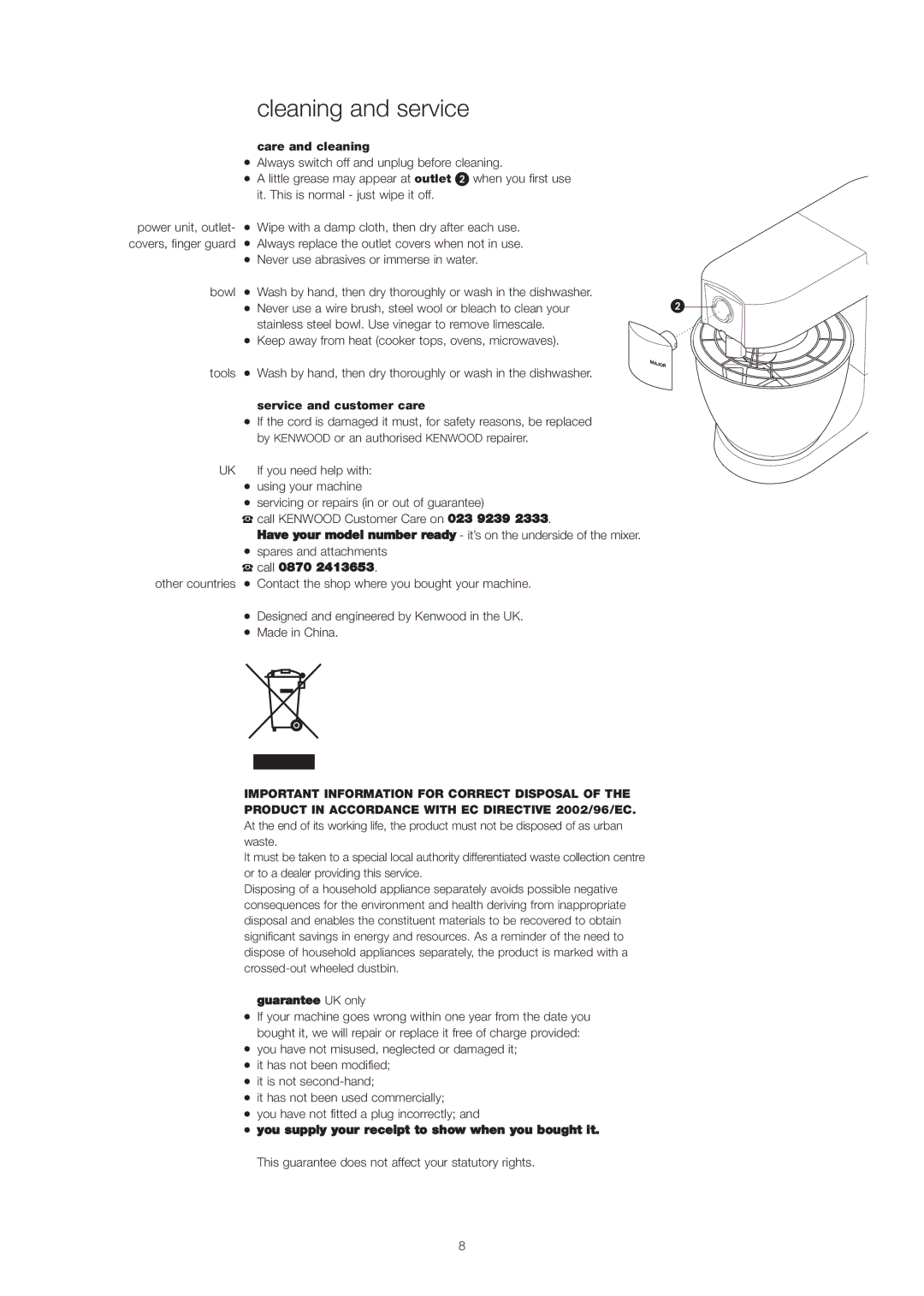 Kenwood KMP770 manual Cleaning and service 