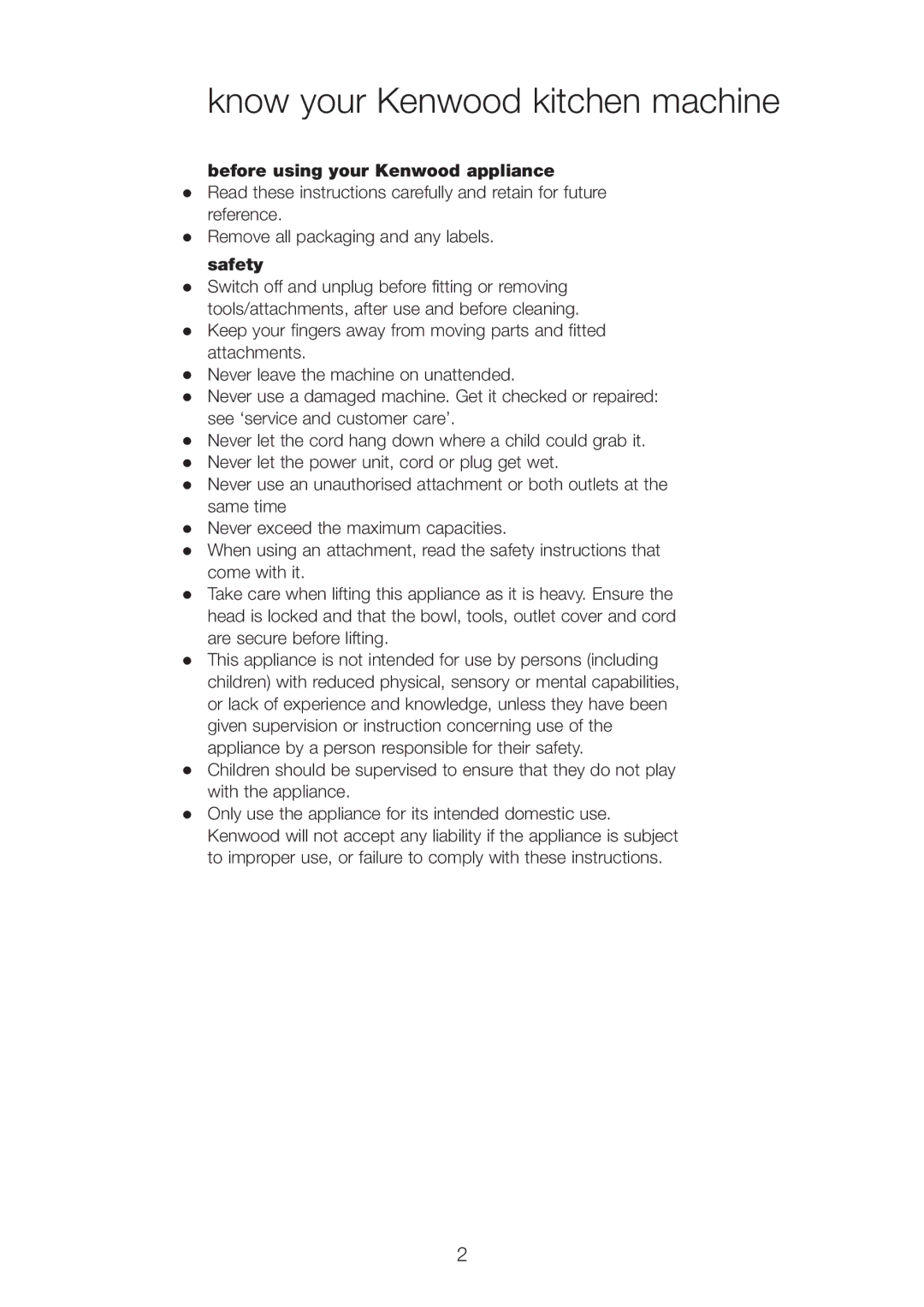 Kenwood KMX manual Know your Kenwood kitchen machine, Before using your Kenwood appliance 