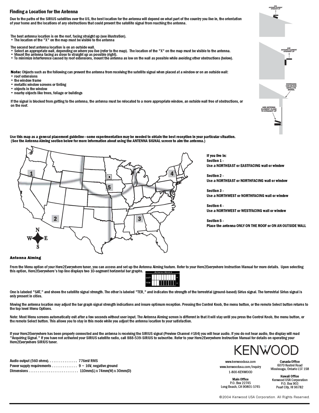 Kenwood KPA-H2EH instruction manual Finding a Location for the Antenna 