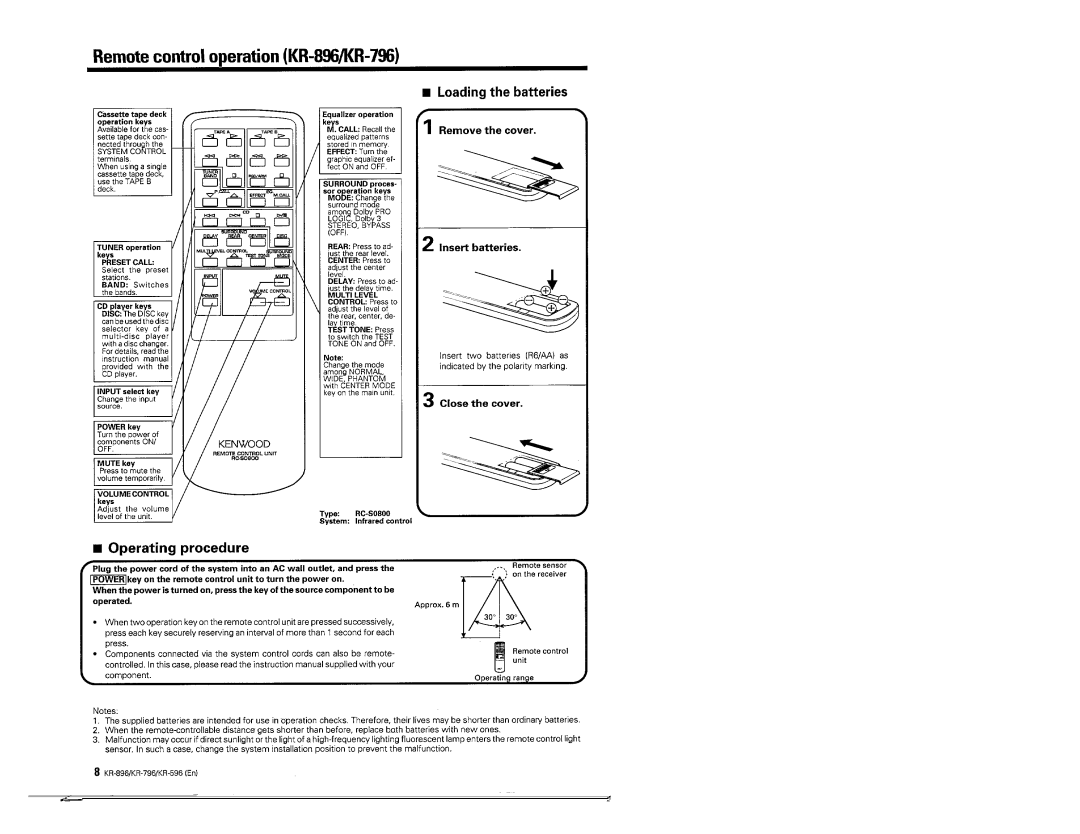 Kenwood KR-596, KR-896, KR-796 manual 